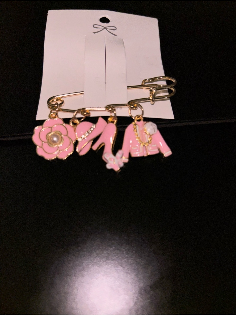 🌸 Pink Enamel Multi-Charm Safety Pin Brooch & Bag Charm ✨